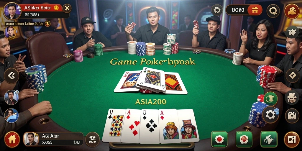 Tampilan asyik dari gameplay Poker ASIA200 yang mendebarkan.
