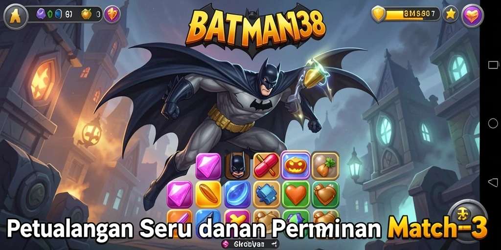 Tampilan gameplay seru dari game Match-3 BATMAN138.