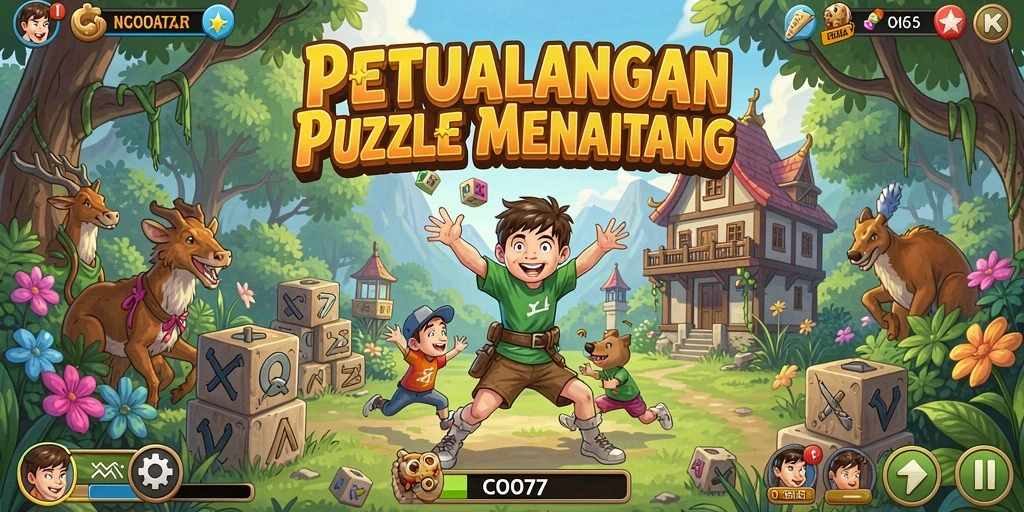 Screenshot gameplay COO77 menampilkan berbagai teka-teki yang menantang.