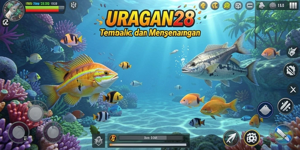 Gameplay seru JURAGAN28 saat menembak ikan di lautan.