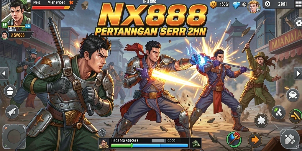 Gameplay NX888 yang seru menunjukkan pertarungan epik antar karakter.