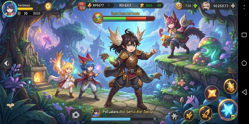 Gameplay RP6677 menampilkan aksi seru dengan karakter Anime yang kaya warna.