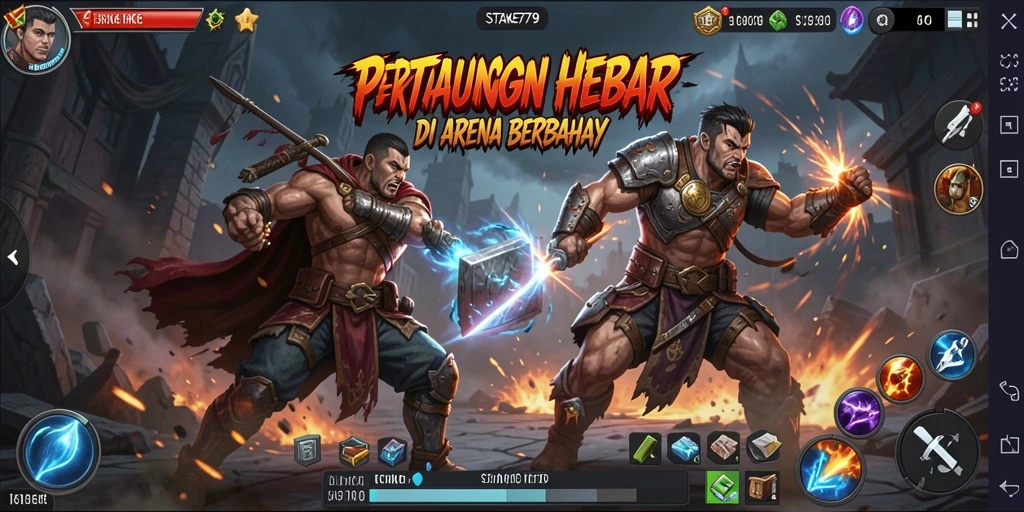 Gameplay STAKE779 menunjukkan aksi pertarungan yang mendebarkan dan karakter beragam.