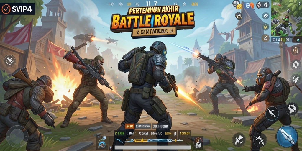 Tangkapan layar utama SVIP4 menampilkan pertempuran epik dalam mode Battle Royale.