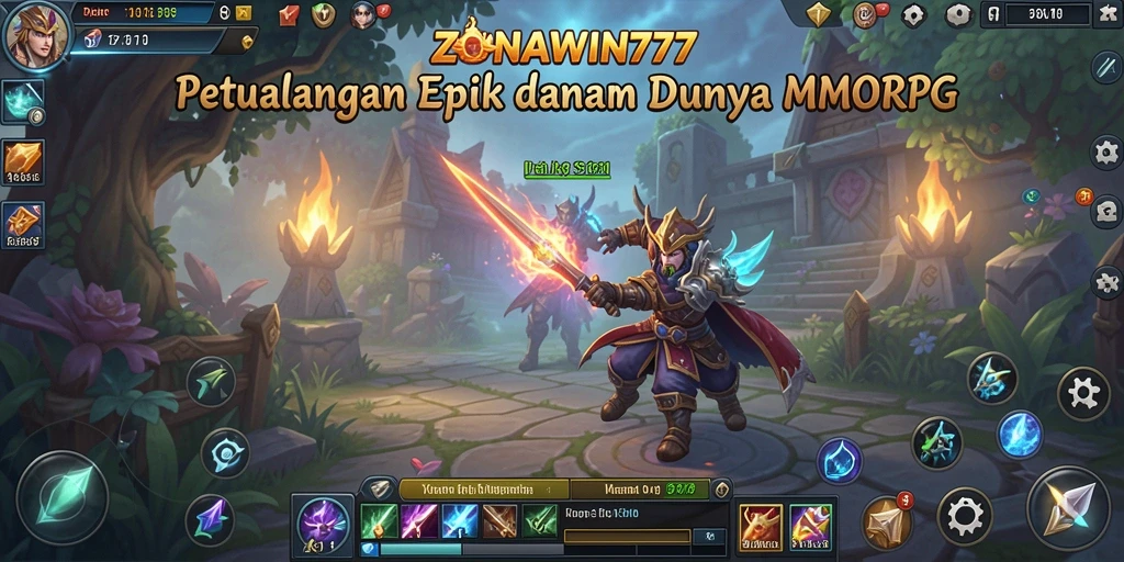 Screenshot gameplay ZONAWIN777 menampilkan pertempuran epik dalam dunia MMORPG.